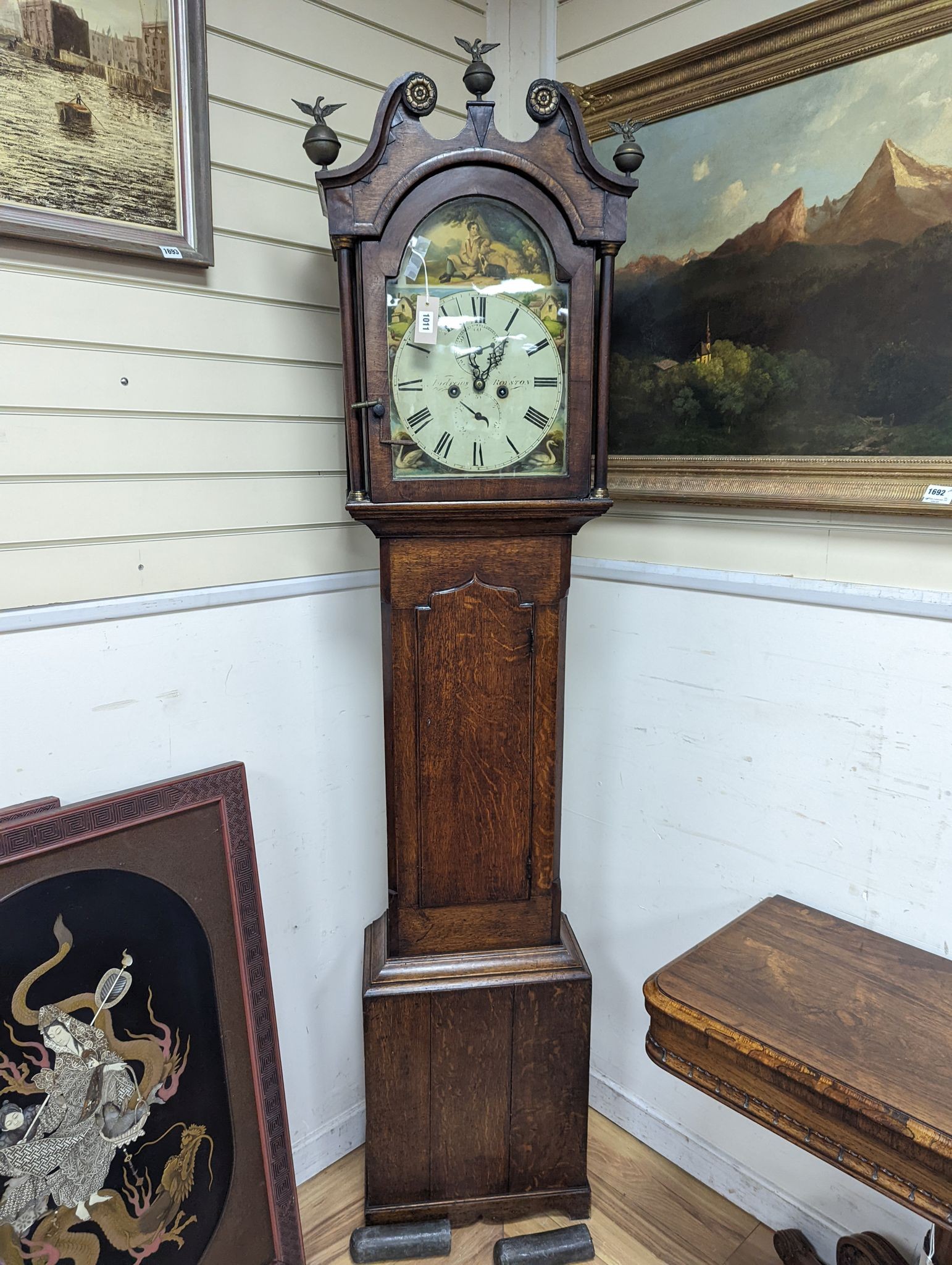 A George III 8 day oak cased longcase clock, height 217cm